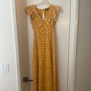 Lulu's Fresh Picked Mustard Yellow Floral Print Backless Maxi Dress